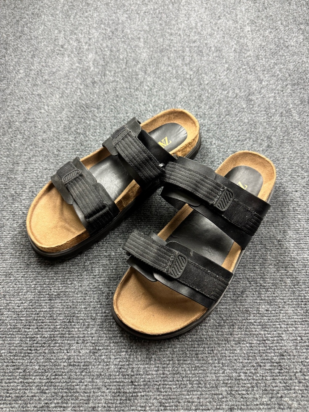 ZARA Leather Sandals Black Double Adjustable Strap Slip-On Mens Size 11.5-12